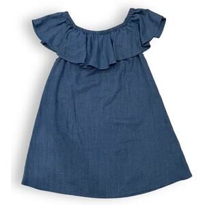 Madewell Rio Sz M Linen Blend Off Shoulder Ruffle Sleeve Blue Sun Dress